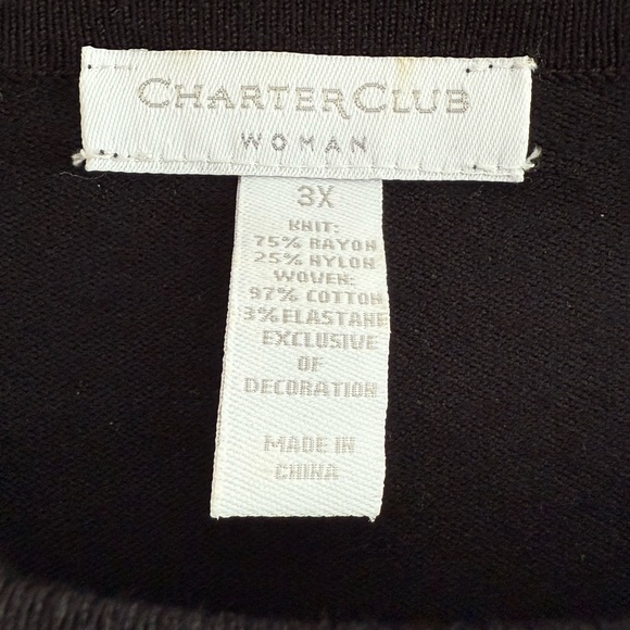 Charter Club Black and White Floral Long Sleeve Top - Picture 2 of 4